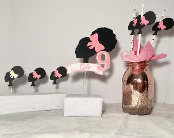Afro Silhouette Birthday Pack/Afro Silhouette Cake topper