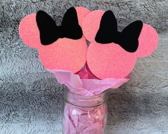 Décoration de gâteau Minnie Mouse rose pailletée, accessoire de centre de table