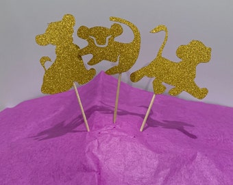 Gold Glitter Lion King Cupcake Toppers