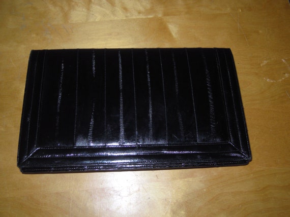 Genuine Black Eel Skin Clutch Purse Hand Bag w Sh… - image 1