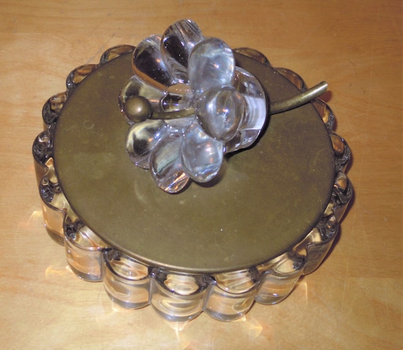 Vintage Huge Large Glass crystal Brass Flower Tri… - image 1