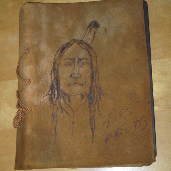 Vtg Suede Leather Indigenous American Indian Post Card Album Book Victoria BC