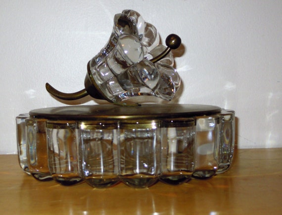 Vintage Huge Large Glass crystal Brass Flower Tri… - image 4