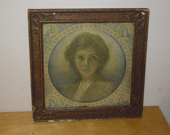 Cadre photo ancien vintage « L'Enfant Jésus » Ivanowski Arts & Crafts