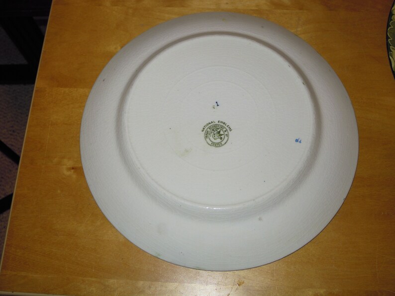 2 Antique Vintage Frank Beardmore Fenton National Emblem Cabinet Plate France USA
