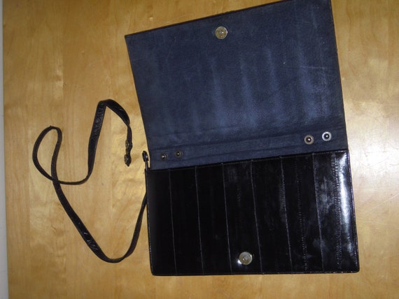 Genuine Black Eel Skin Clutch Purse Hand Bag w Sh… - image 3