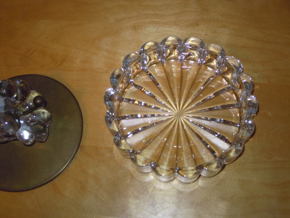 Vintage Huge Large Glass crystal Brass Flower Tri… - image 5