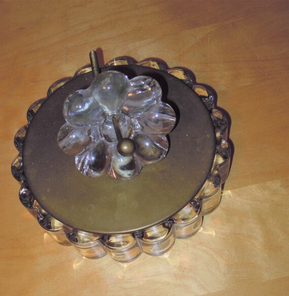 Vintage Huge Large Glass crystal Brass Flower Tri… - image 2