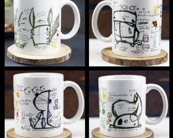 Set of four (4) starter sketch mug 11 oz ceramic