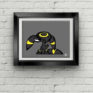 May include: A black and yellow cartoon illustration of a Pokemon character with a sad expression. The character has a yellow ring around its head and a cigarette in its mouth.