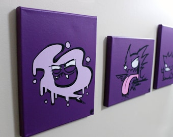 Purple Ghost Set!  Each 8" x 10" painting is handmade.