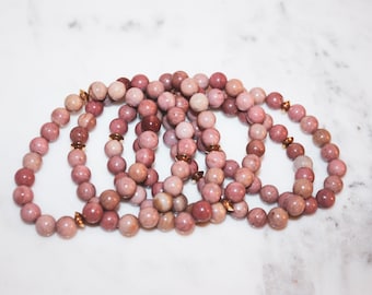 Breast Cancer Awareness Rhodonite Beaded Bracelet