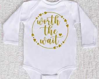 Worth The Wait Glitter Bodysuit, Short Sleeve, Long Sleeve, New Baby Arrival, Pregnancy Announcement