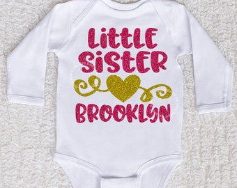 Little Sister Bodysuit or Shirt, Sibling, Pregnancy Reveal, Gender Reveal, Heart, New Baby Arrival