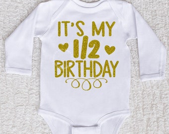 Half Birthday Glitter Bodysuit, Long Sleeve, Short Sleeve, Photo Prop