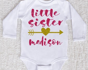 Little Sister Bodysuit or Shirt, Sibling, Pregnancy Reveal, Gender Reveal, Baby Shower Gift, Short Sleeve, Long Sleeve, Glitter