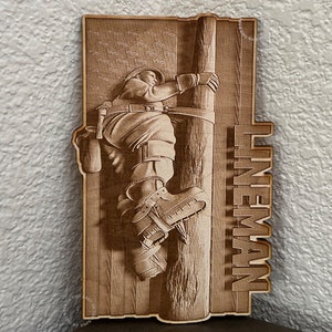 Lineman Wood Sign 3D Illusion | Lineman Gift for Him | Lineman Decor | Electrical Worker Gift | Unique Lineman Gift | Lineman Appreciation