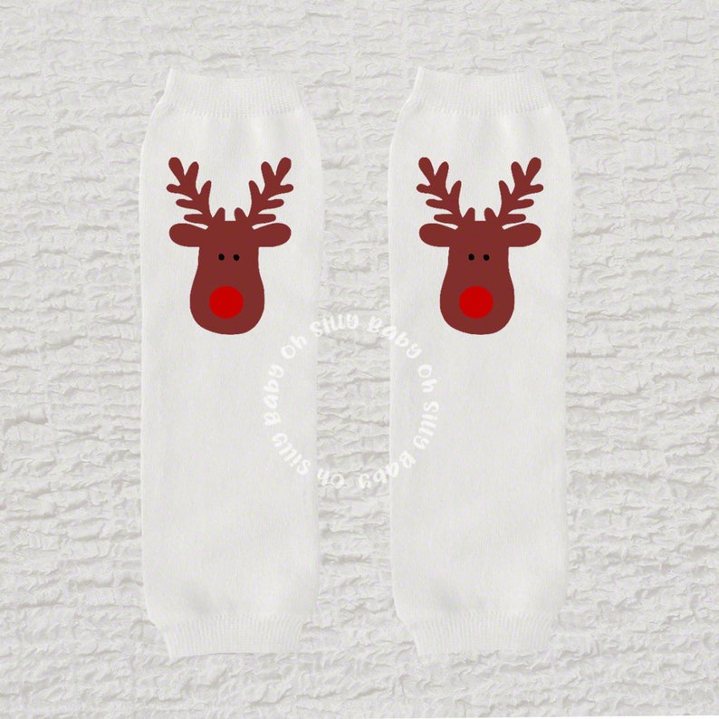 Rudolph Leg Warmers, Leggings, Arm Warmers, Christmas Leg Warmers, White or Pink, Boy or Girl Leg Warmers image 1