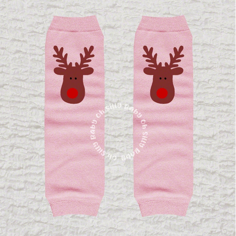 Rudolph Leg Warmers, Leggings, Arm Warmers, Christmas Leg Warmers, White or Pink, Boy or Girl Leg Warmers image 2
