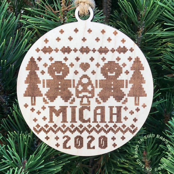 Ugly Sweater Personalized Name Christmas Ornament, Engraved, Maple Wood, 1/4 Thick, Laser Cut