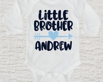 Little Brother Name Bodysuit or Tee, Long Sleeve, Short Sleeve, Gender Reveal, Baby Shower, Sibling, Baby Outfit