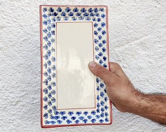 Traditional ceramic rectangular serving tray handmade in Spain