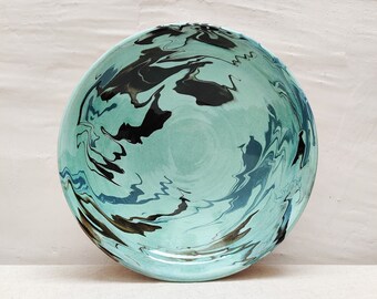 Traditional ceramic serving bowl handmade in Spain - seafoam marbled