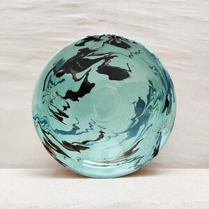 Traditional ceramic serving bowl handmade in Spain seafoam marbled image 1