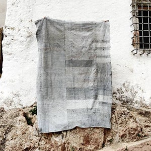 Antique handwoven Spanish jarapa or rug made with recycled fibres in Galicia in