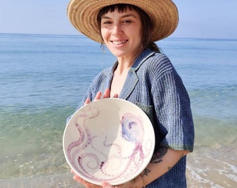Handmade ceramic serving bowls handmade in Spain - octopus salad bowl