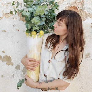 Hand made ceramic vase with ceramic lemons made in Spain image 1