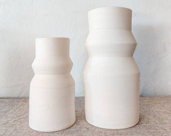 Geometrical minimalist white clay vase - handmade in Spain