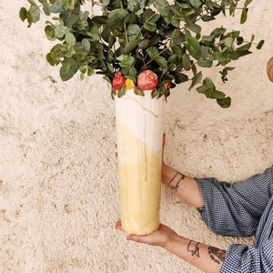 Hand made ceramic vase with ceramic pomegranates - made in Spain