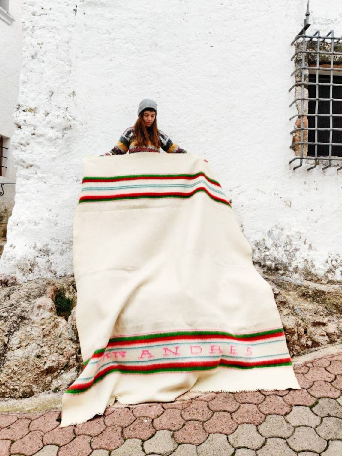 Vintage traditional Spanish woven merino wool blanket or Etsy