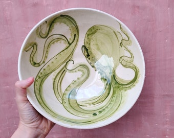Handmade ceramic serving bowls handmade in Spain - octopus salad bowl