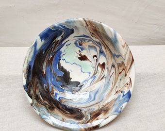 Handmade ceramic marbled serving bowl