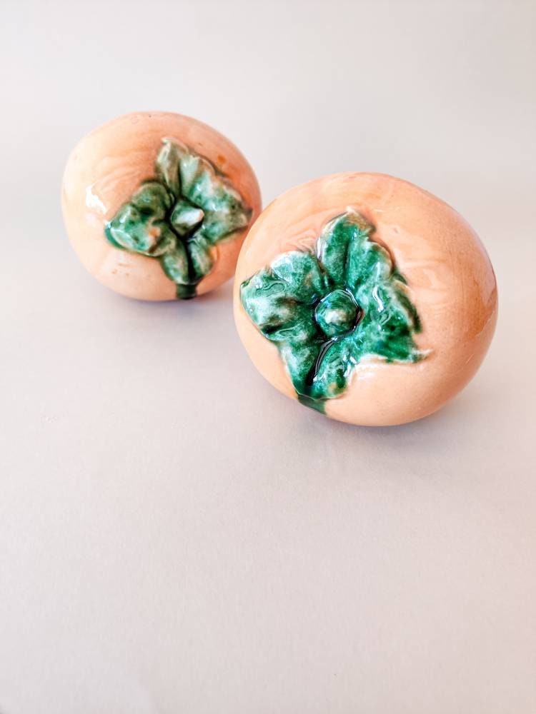 Ceramic persimmon or kaki fruit - clay piece handmade in Spain