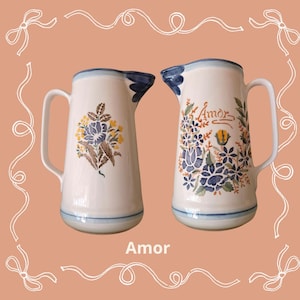 Serving ceramic pitcher hand-painted in Portugal -Amor-
