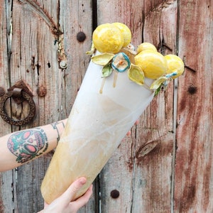 Hand made ceramic vase with ceramic lemons made in Spain image 8