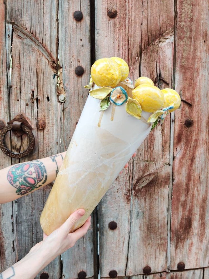 Hand made ceramic vase with ceramic lemons made in Spain image 8