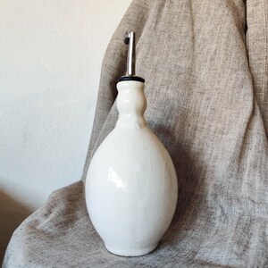 Ceramic olive or vinegar bottle handmade in Spain Kitchen storage container of 500 ml Cream