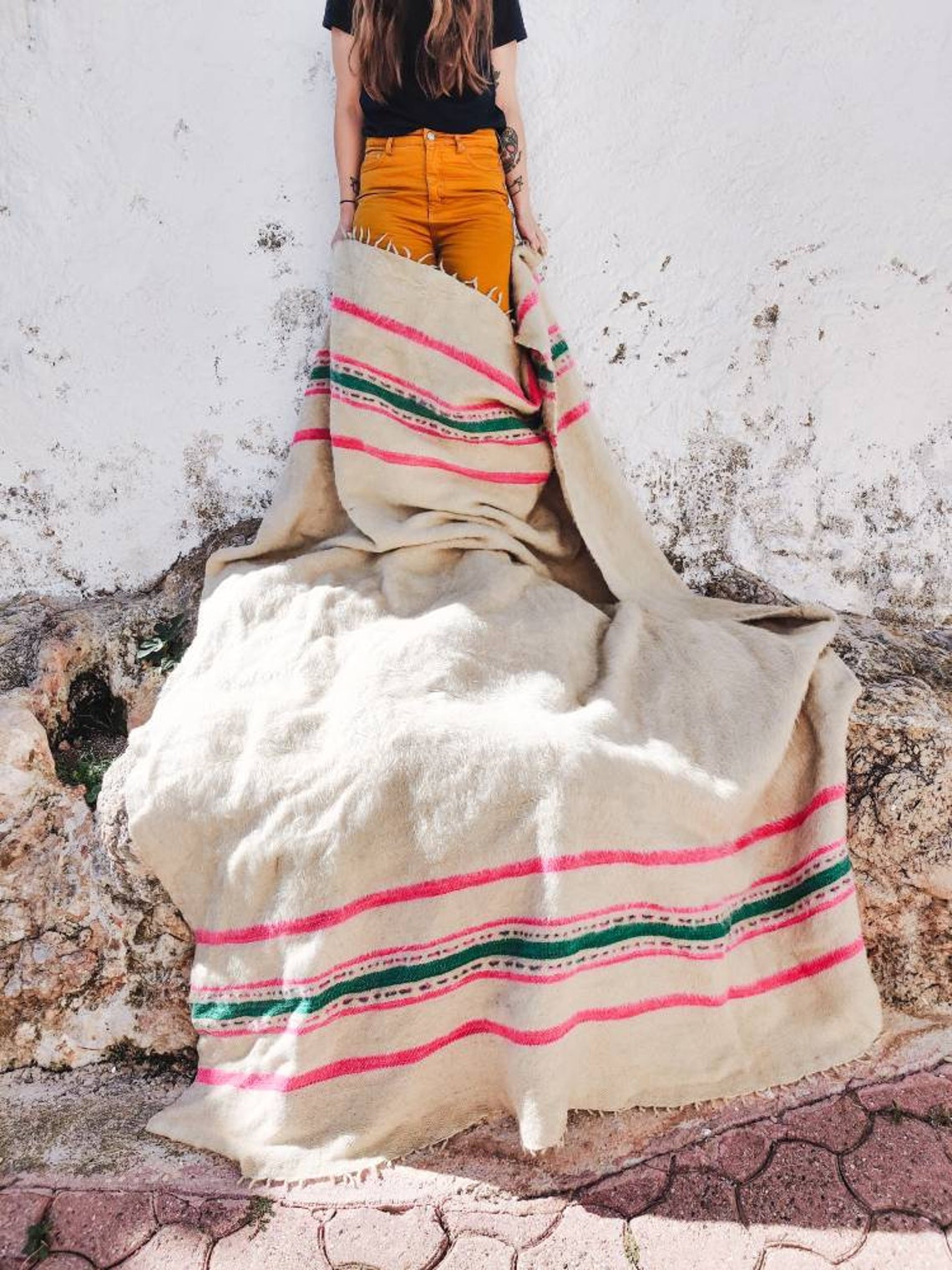 Vintage traditional Spanish woven merino wool blanket or Etsy