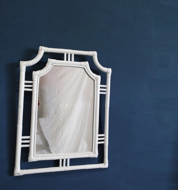 Vintage 70 S Wicker Rattan Rectangular White Wall Mirror Vintage 70 S Wicker Rattan Rectangular