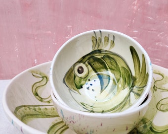 Spanish traditional hand painted bowls with fish