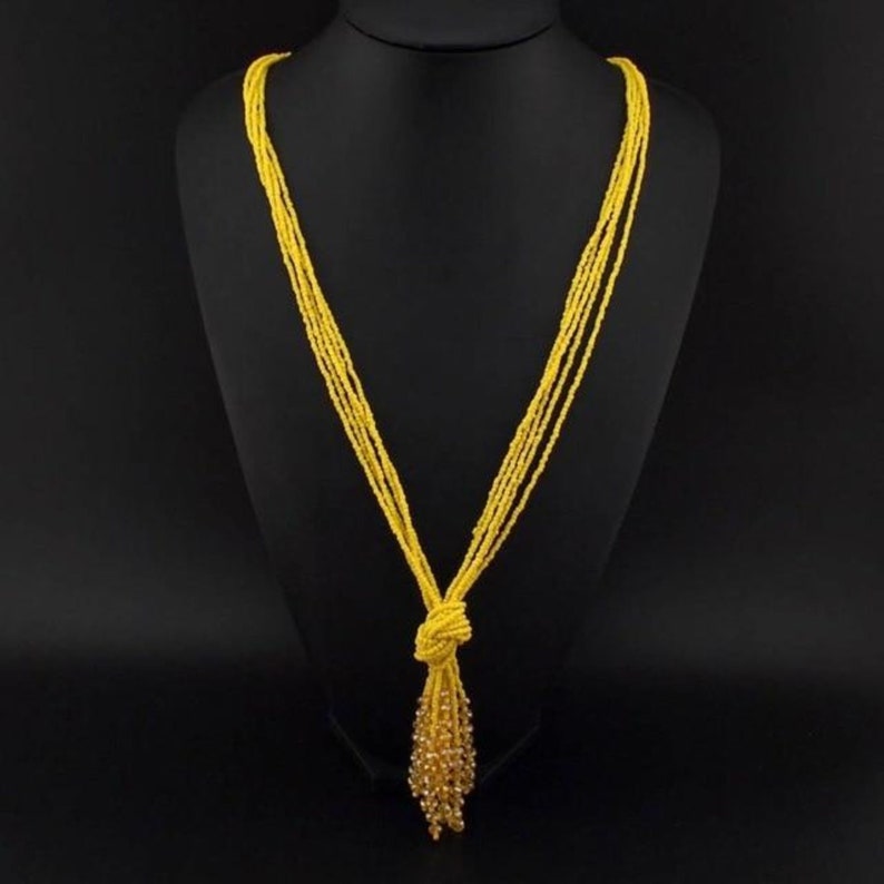 Female Fashion Handmade Acrylic Beads Tassels Long Necklace RLW2557