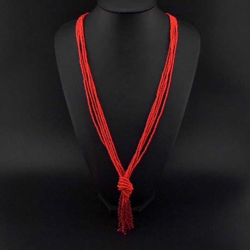 Female Fashion Handmade Acrylic Beads Tassels Long Necklace RLW2557