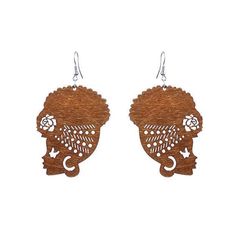 African head wrap turban shaped wooden earrings rlw959