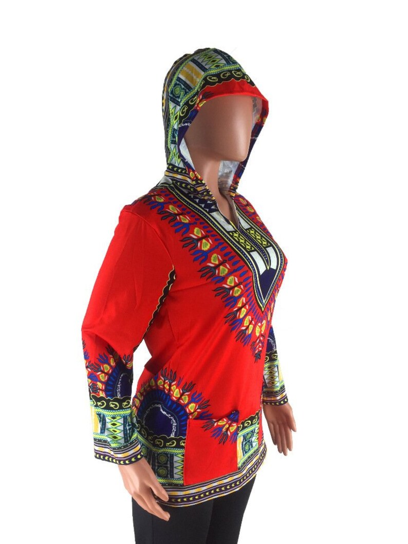African dashiki print ladies light top with Hoodie RLW1434