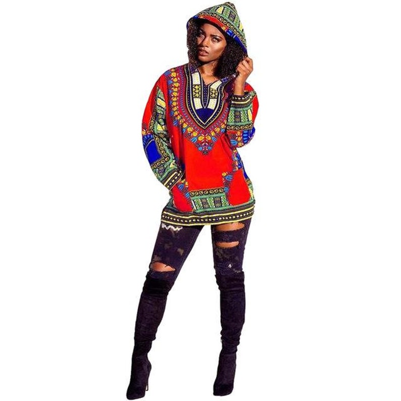 African dashiki print ladies light top with Hoodie RLW1434