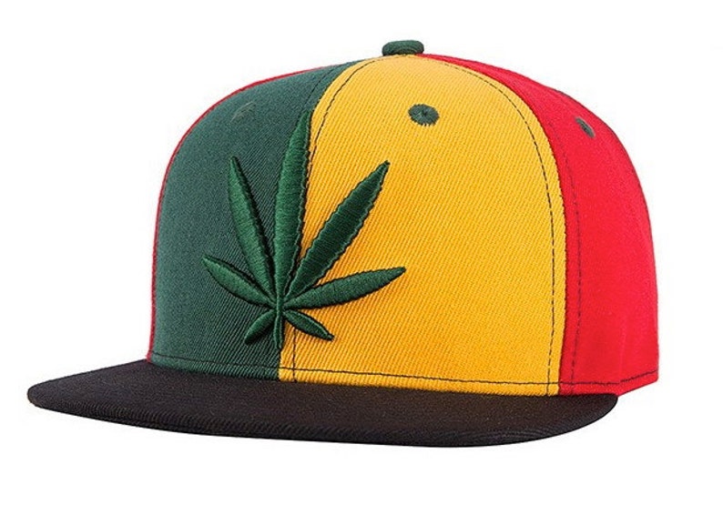 Rasta colours Ganja Flat Peak Snapback Cap RLW804